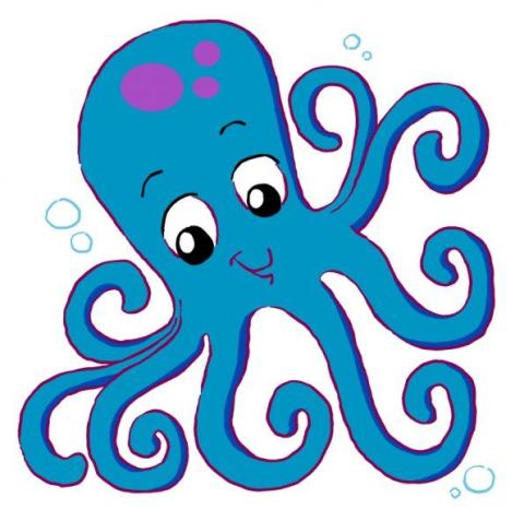 Blue octopus with purple spots.