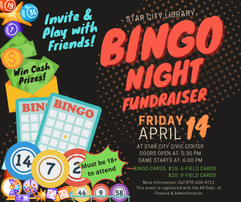 Bingo cards, bingo balls with numbers, event date