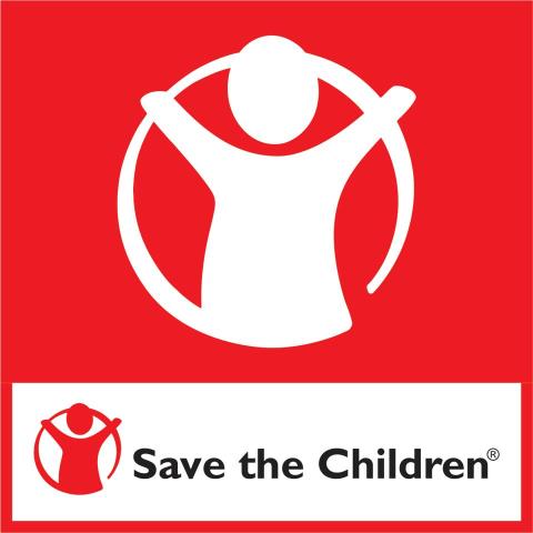 Save the children logo in read, white, and black.