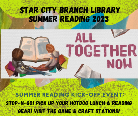 All Together Now Kick Off Event ad with Reading Bag Pick Up & Free Hotdog Lunch