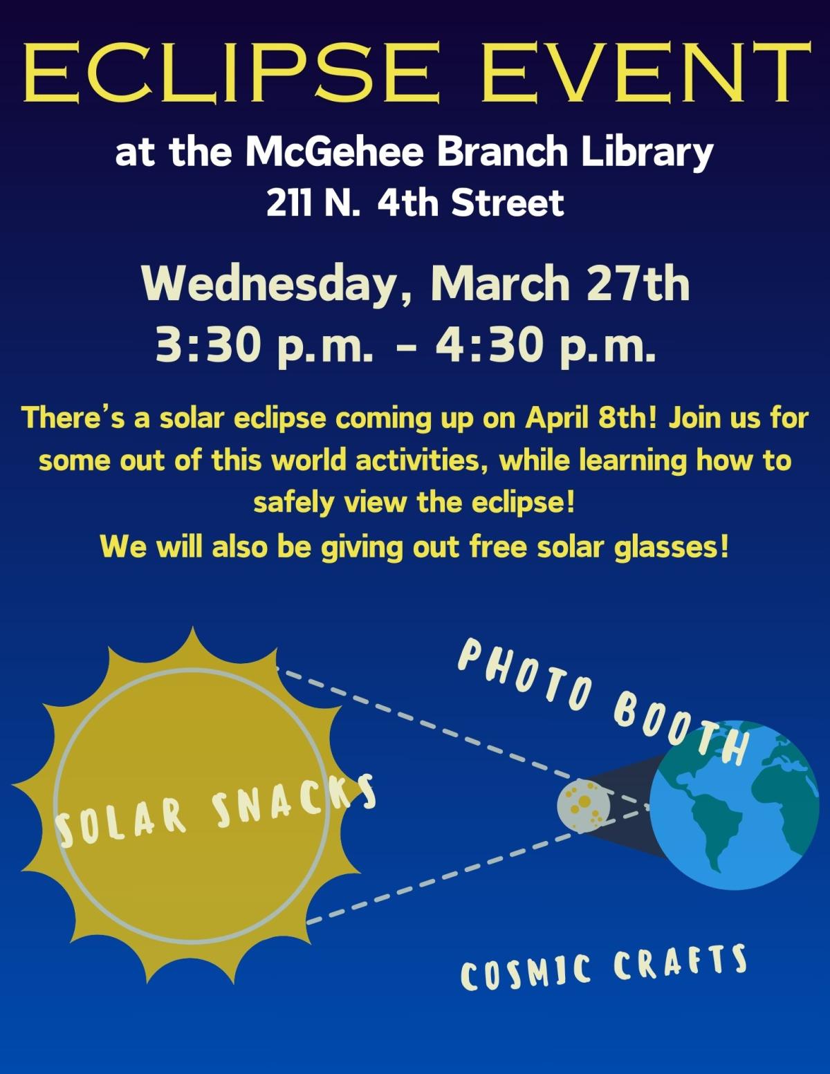 crafts, snacks, informative materials, solar glasses